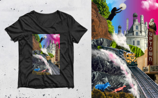 Collage art surrealism T-Shirt PSD Template Design