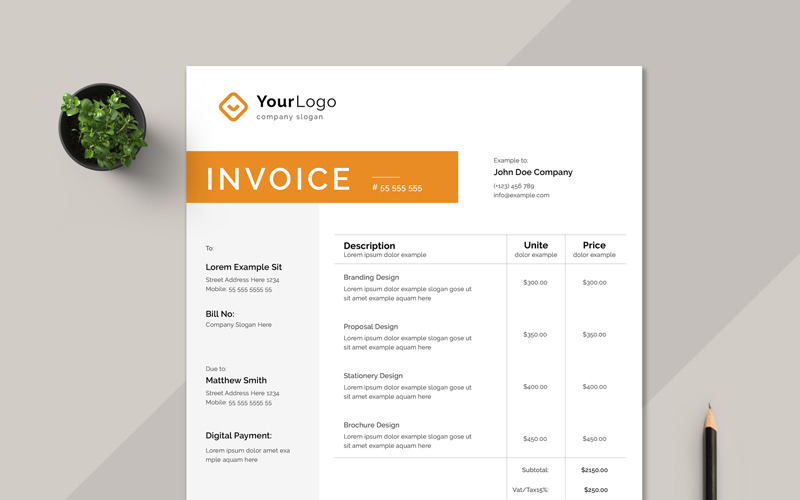 Creative Orange Invoice Template Corporate Identity