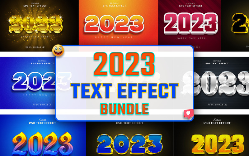 2023 New Year 3D Text Effect Bundle Illustration