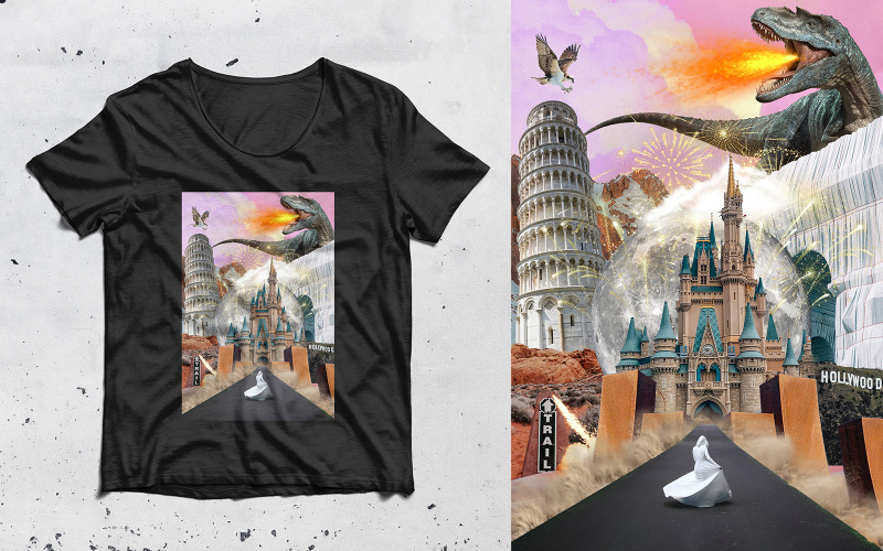 Surreal Digital Art Collage Premium T-Shirt Design T-shirt