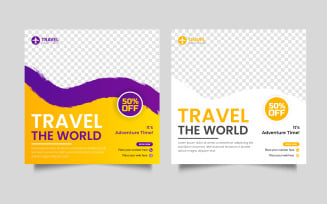 Travel sale social media post design template .Holiday and tour advertisement banner design.