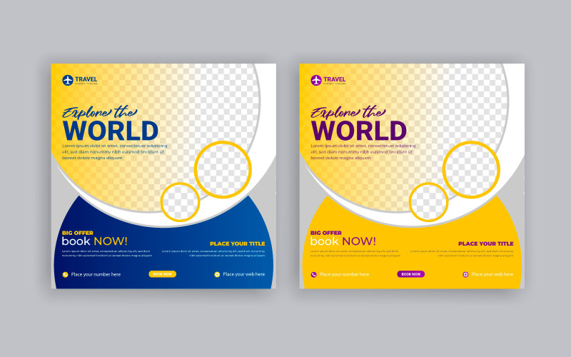 Travel sale social media post template .Holiday and tour advertisement banner designs concept Illustration