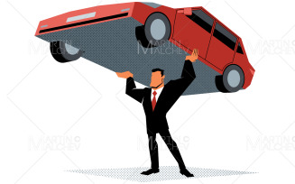 Businessman Lifting Car Vector Illustration