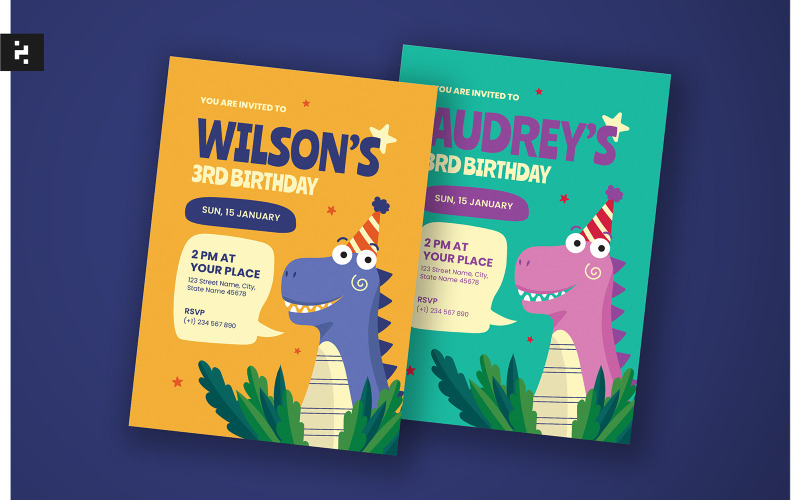 Dinosaur Birthday Invitation Vector Graphic