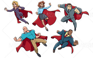 Super Business Heroes on White Vector Illustration