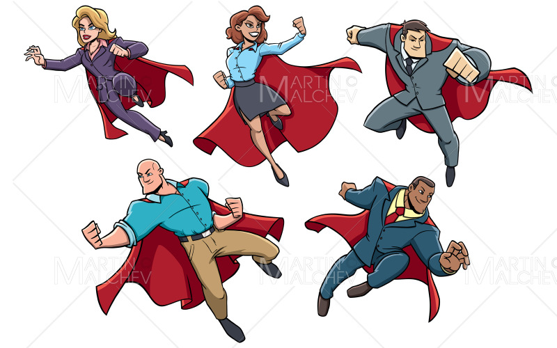 Super Business Heroes on White Vector Illustration Vector Graphic