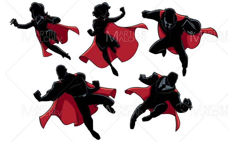 Super Business Heroes Silhouettes on White Vector Illustration Vector Graphic