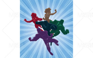 Super Business Team Colorful Silhouettes to Rescue Vector Illustration