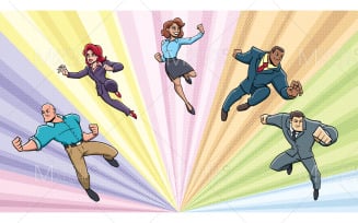 Super Business Team in Action Vector Illustration