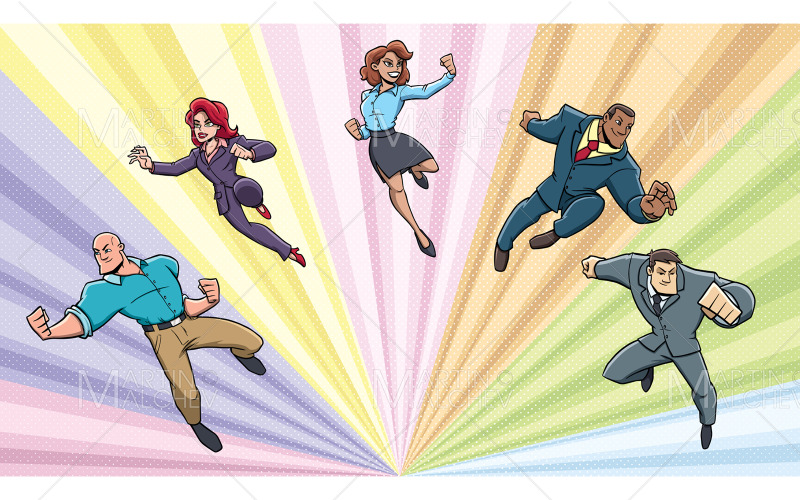 Super Business Team in Action Vector Illustration Vector Graphic