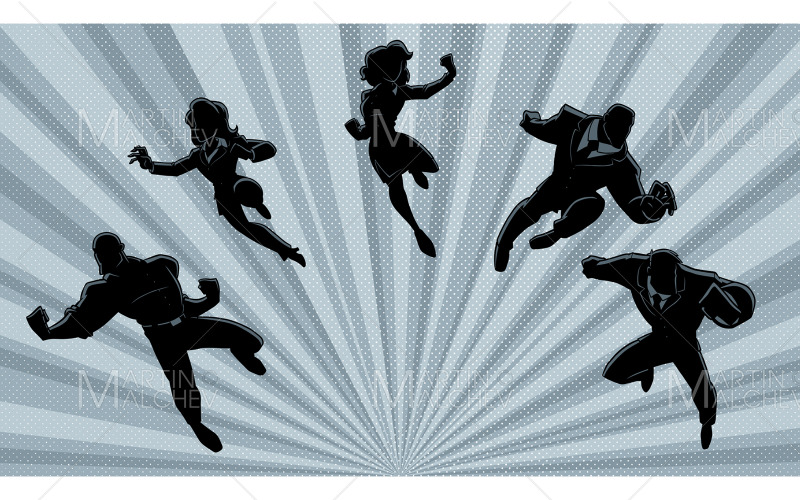 Super Business Team Silhouettes in Action 2 Vector Illustration Vector Graphic