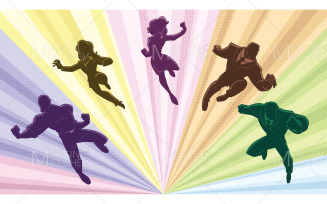 Super Business Team Silhouettes in Action Vector Illustration