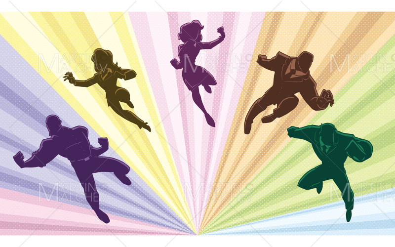Super Business Team Silhouettes in Action Vector Illustration Vector Graphic