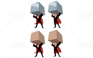 Super Businessman Lifting Heavy Load Vector Illustration