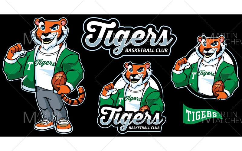 Tigers Basketball Mascot Vector Illustration Vector Graphic