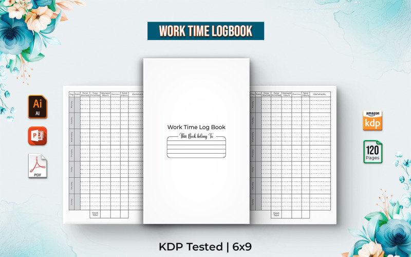 Work Time Log Book KDP Interior Product Mockup