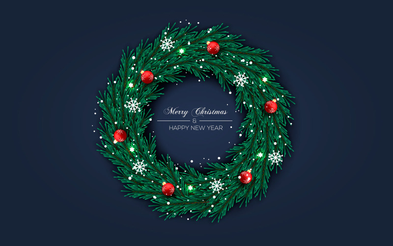 Christmas wreath vector design merry christmas text garland elements for xmas Illustration