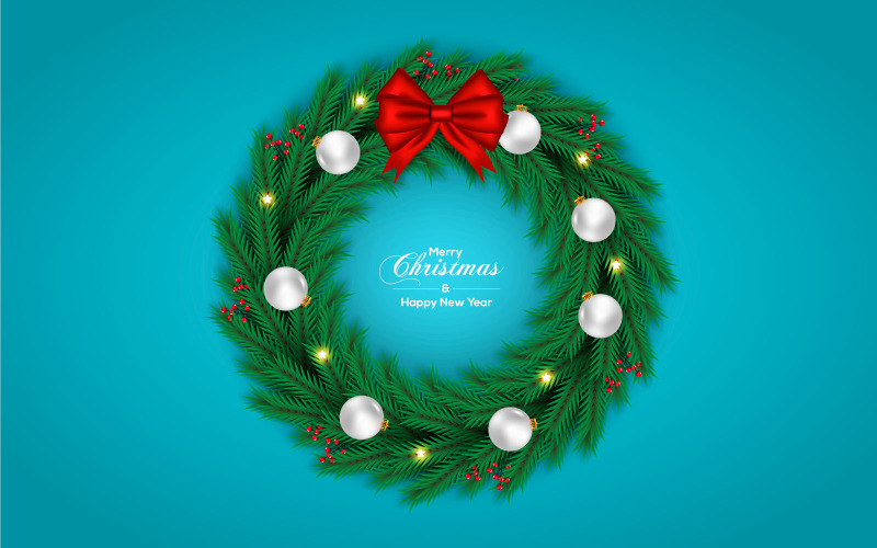 Christmas wreath vector design merry christmas text garland elements Illustration