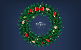 Christmas wreath vector design merry christmas text with christmas ball design
