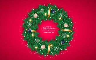 Christmas wreath vector design merry christmas text with christmas ball