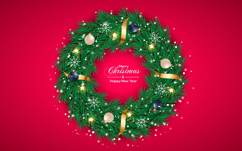 Christmas wreath vector design merry christmas text with christmas ball Illustration