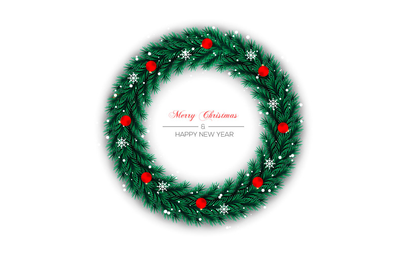 Christmas wreath vector design merry christmas text with christmas balla Illustration