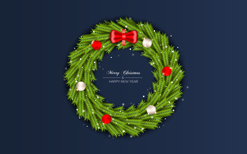 Christmas wreath vector design merry christmas text with garland element Illustration