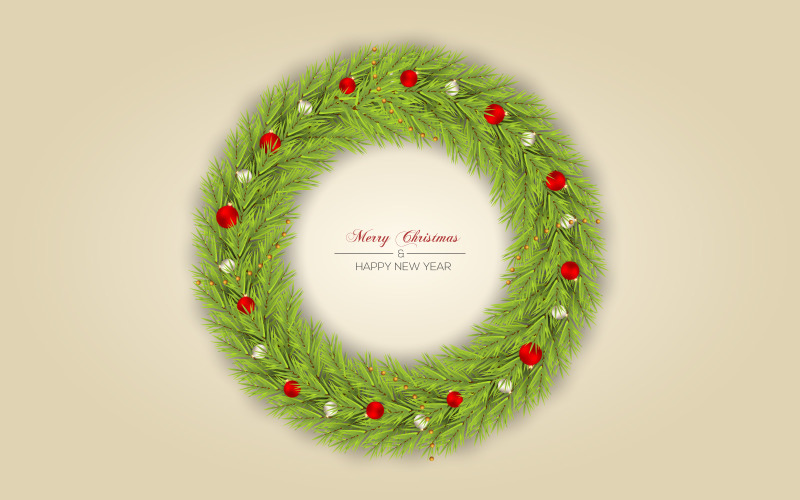 Christmas wreath vector design merry christmas text with garland elements concept Illustration