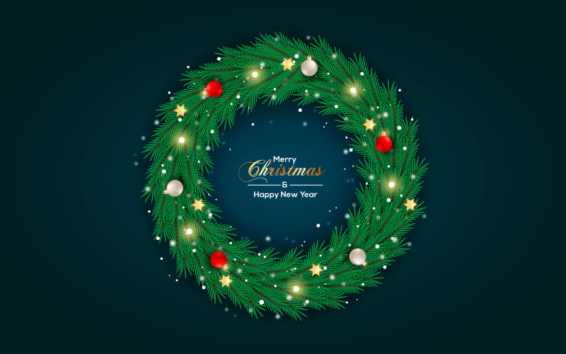 Christmas wreath vector design merry christmas text with garland elements design Illustration