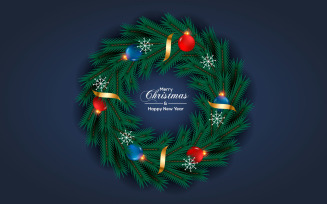 Christmas wreath vector design merry christmas text with garland elements for xmas greeting card