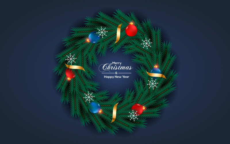 Christmas wreath vector design merry christmas text with garland elements for xmas greeting card Illustration