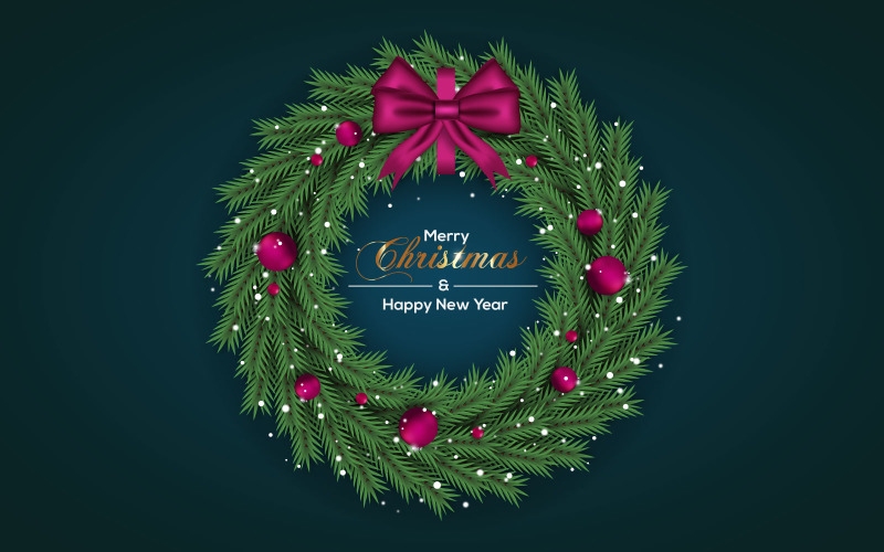 Christmas wreath vector design merry christmas text with garland elements for xmas greeting Illustration