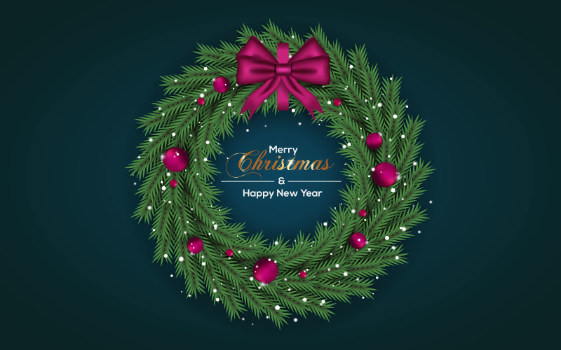 Christmas wreath vector design merry christmas text with garland elements for xmas greeting Illustration