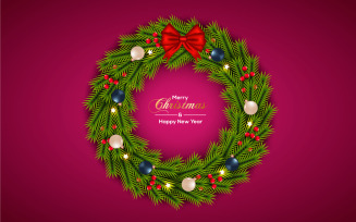Christmas wreath vector design merry christmas text with star and christmas ball
