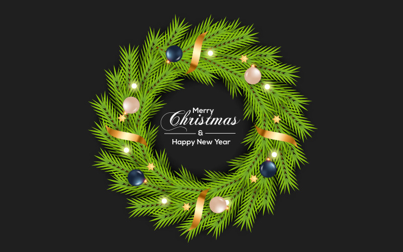 merry Christmas wreath vector design merry christmas text with garland element Illustration