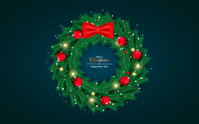merry Christmas wreath vector design merry christmas text with garland elements Illustration