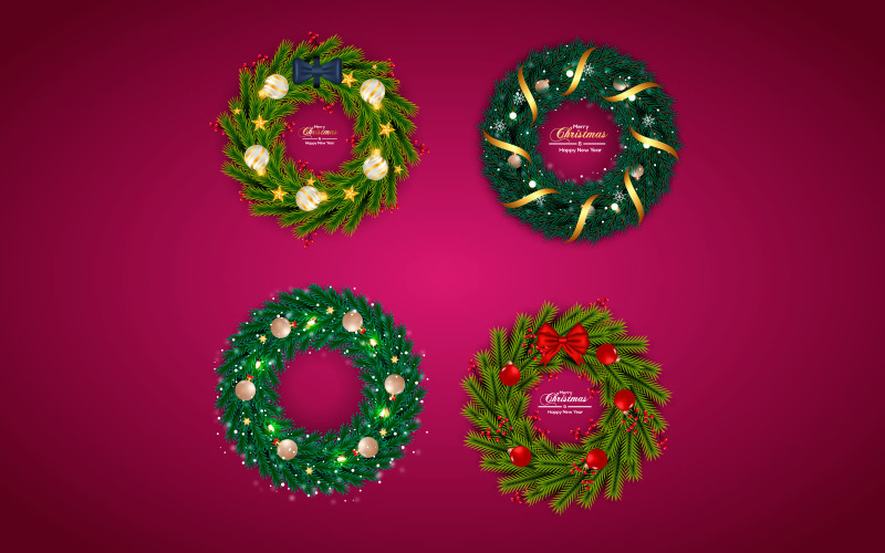 Christmas wreath vector concept . merry christmas text in grass wreath element with leaves design Illustration