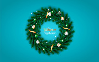 Christmas wreath vector concept design. merry christmas text in grass wreath element with ball