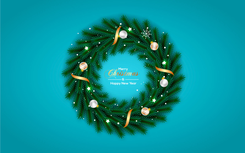Christmas wreath vector concept design. merry christmas text in grass wreath element with ball Illustration