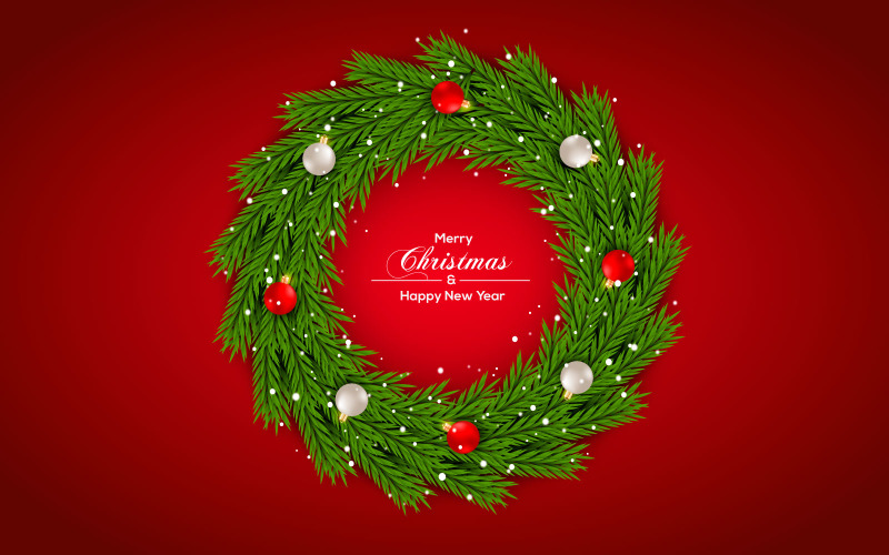 Christmas wreath vector concept design. merry christmas text in grass wreath element with balls Illustration