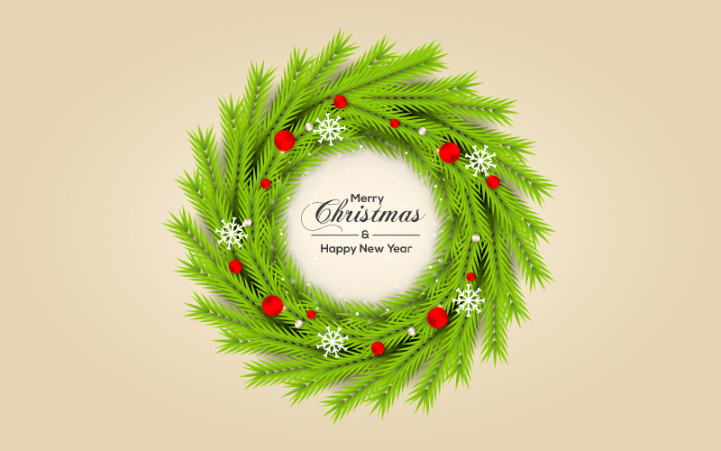 Christmas wreath vector concept design. merry christmas text in grass wreath element with leaves. Illustration