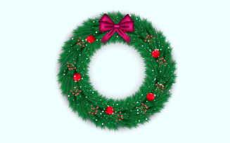 Christmas wreath vector concept design. merry christmas text in pine wreath element with leaves