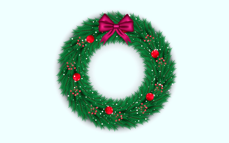 Christmas wreath vector concept design. merry christmas text in pine wreath element with leaves Illustration