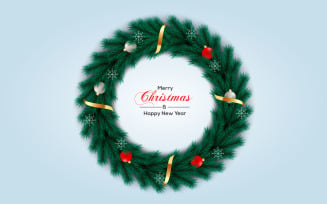 Christmas wreath vector concept design. merry christmas text in pine wreath