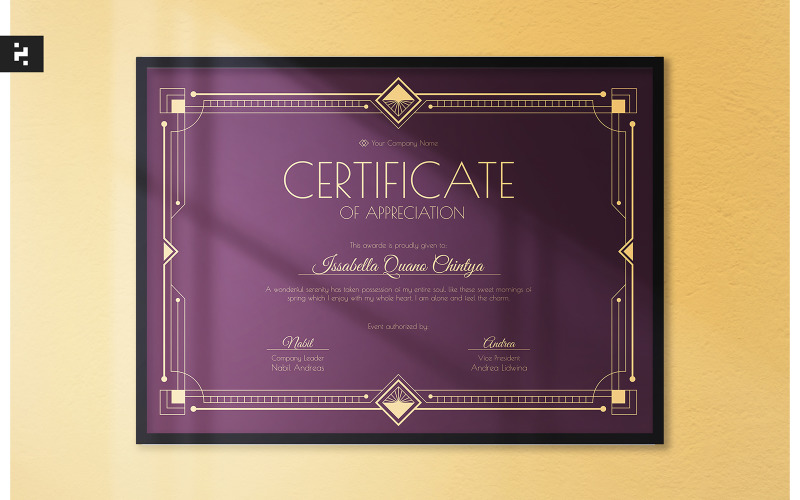Maroon Artdeco Certificate Certificate Template