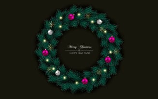 Christmas wreath decorations on color background with pine branches