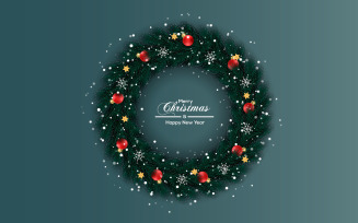 Christmas wreath with decorations background with pine branch and ball