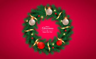 Christmas wreath with decorations background with pine branch concept