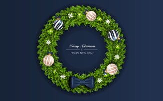 Christmas wreath with decorations isolated on background with pine branch