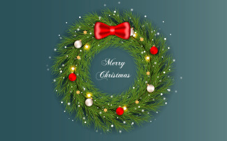 Christmas wreath with decorations isolated on color background pine branch